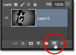 Clicking the New Layer icon in the Layers panel in Photoshop. Image © 2016 Photoshop Essentials.com