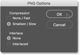 PNG Options dialog box.