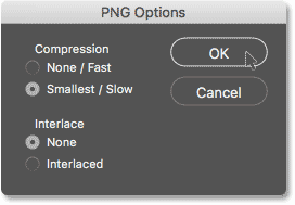 Диалоговое окно «Параметры PNG».