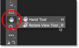 Sélectionnez l'outil Rotation de la vue dans la barre d'outils de Photoshop