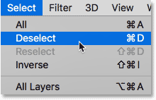 Choisissez la commande Désélectionner dans le menu de sélection de Photoshop.