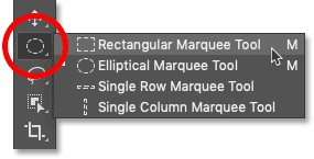Wählen Sie das Standardwerkzeug hinter dem zuvor ausgewählten Werkzeug in der Photoshop-Symbolleiste aus.