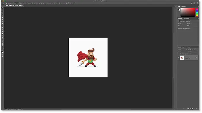 The pixel art opens in Photoshop at its original size