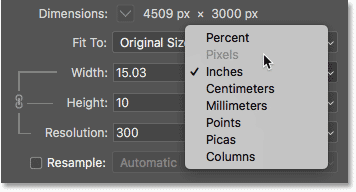Turning off Resample prevents us from adding or removing pixels in the Image Size dialog box in Photoshop