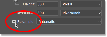The Resample option in the Image Size dialog box in Photoshop