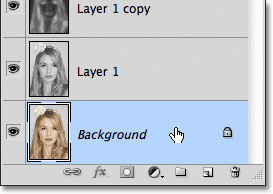 Sélectionnez le calque d'arrière-plan dans le panneau Calques de Photoshop. Image © 2011 Photoshop Essentials.com.