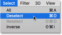 Wählen Sie im Auswahlmenü die Option „Auswahl aufheben“. Bild © 2016 Photoshop Essentials.com