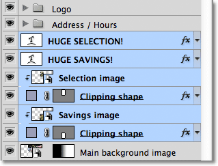 تحديد طبقات متعددة في لوحة Layers في Photoshop. 