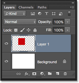 The Layers panel displays the square shape in Layer 1.