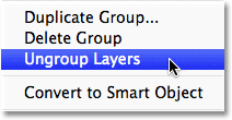 تحديد Ungroup Layers في لوحة Layers في Photoshop. 