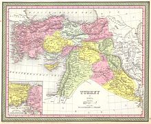خارطة ترجع للعام 1850م لحدود الدولة العثمانية في آسيا تظهر الكويت خارج حدود الدولة العثمانية.